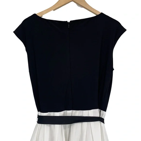 SLNY Black and White Embroidered Fit and Flare Dress 12 - Picture 9 of 11